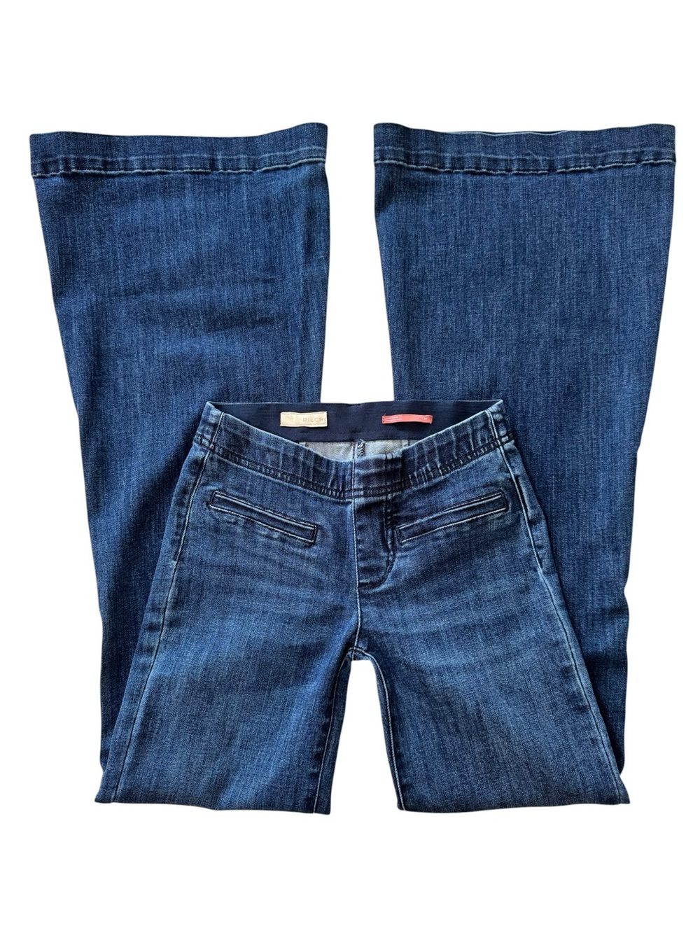 Pilcro Anthropologie Dark Wash Wide Flare Jeans Elastic Waist Size 24